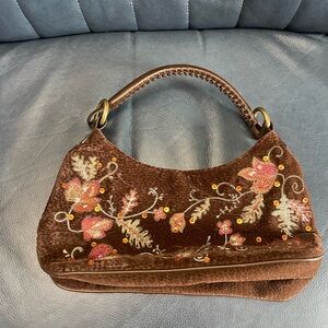 Path and Body Works Brown Floral Embroidered Handbag